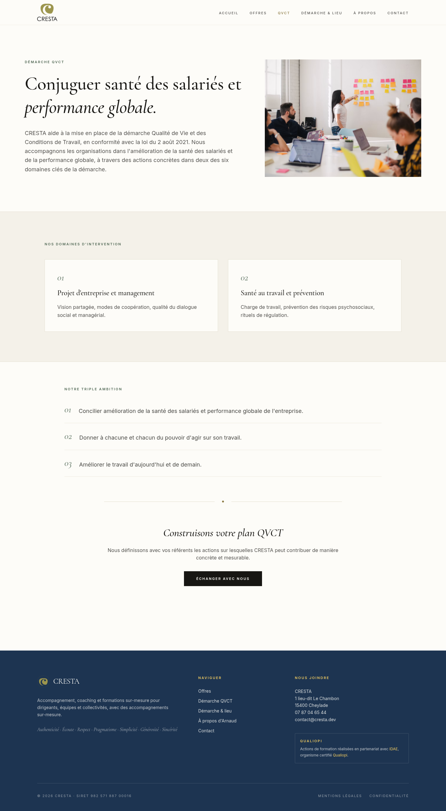 Page CRESTA consacrée à la qualité de vie et aux conditions de travail