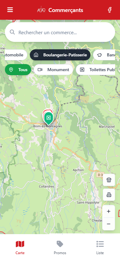 Carte ACAR avec la catégorie Boulangerie-Patisserie sélectionnée