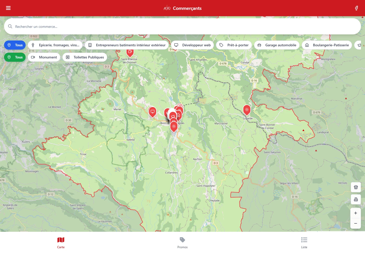 Carte interactive des commerçants ACAR du Pays Gentiane
