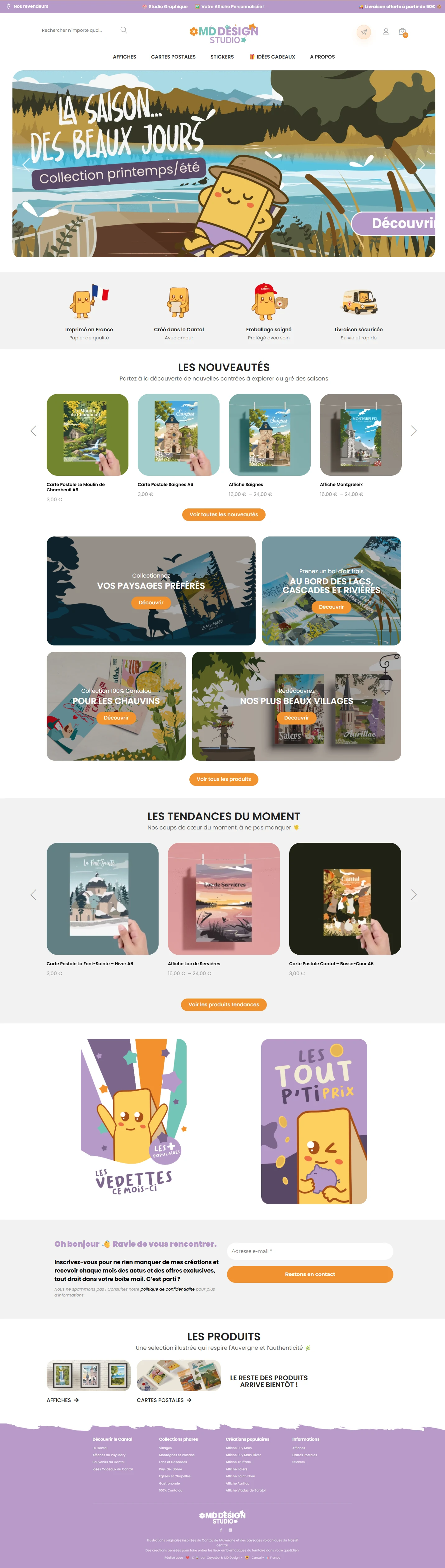 Accueil de la boutique MD Design avec sa collection illustrée et ses nouveautés