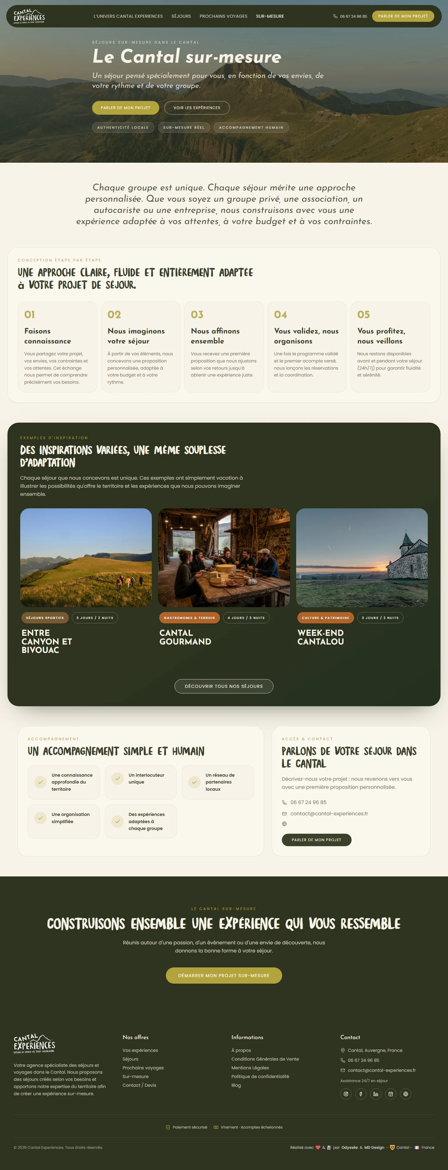 Page sur-mesure de Cantal Experiences