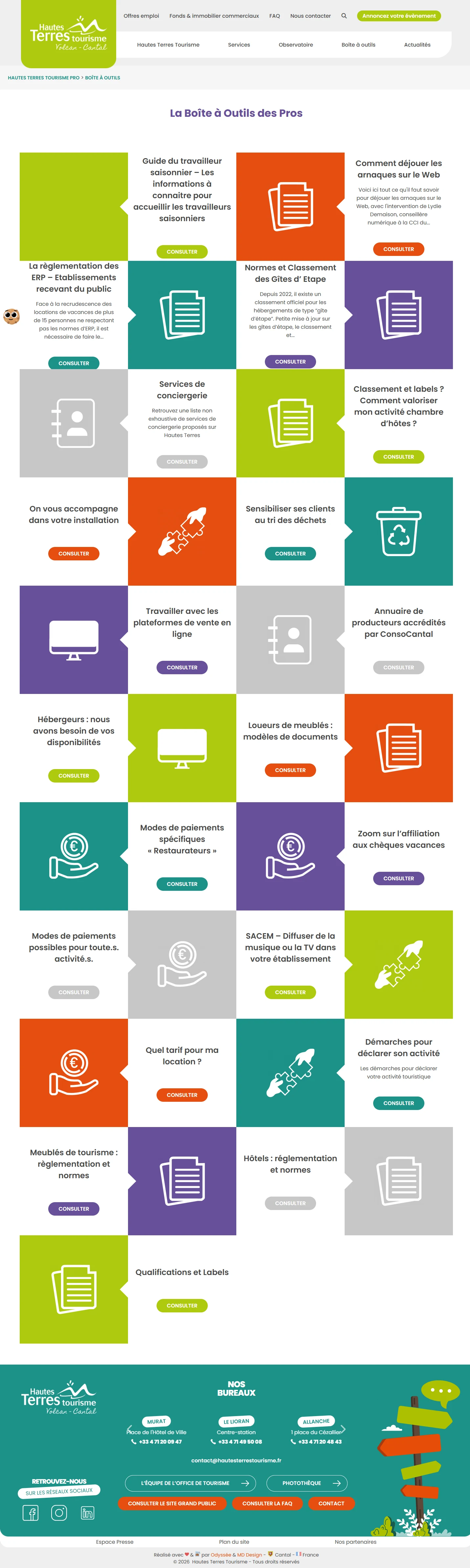 Boîte à outils des professionnels avec ressources illustrées sur les démarches, les hébergements et la vente en ligne