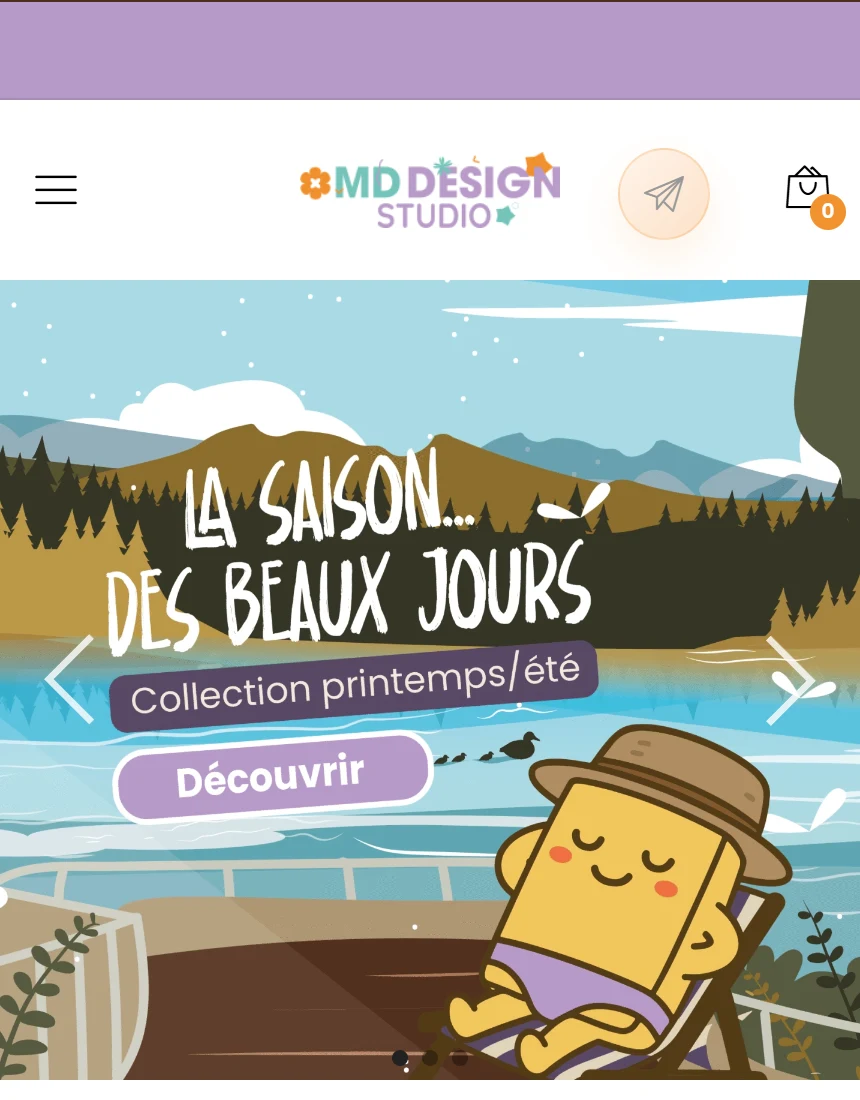 Accueil mobile de la boutique MD Design et illustration de sa collection
