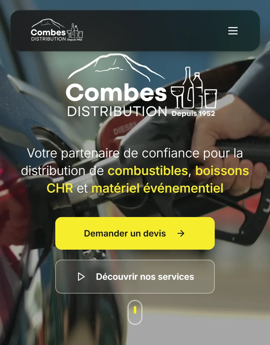 Accueil mobile de Combes Distribution et présentation de ses services