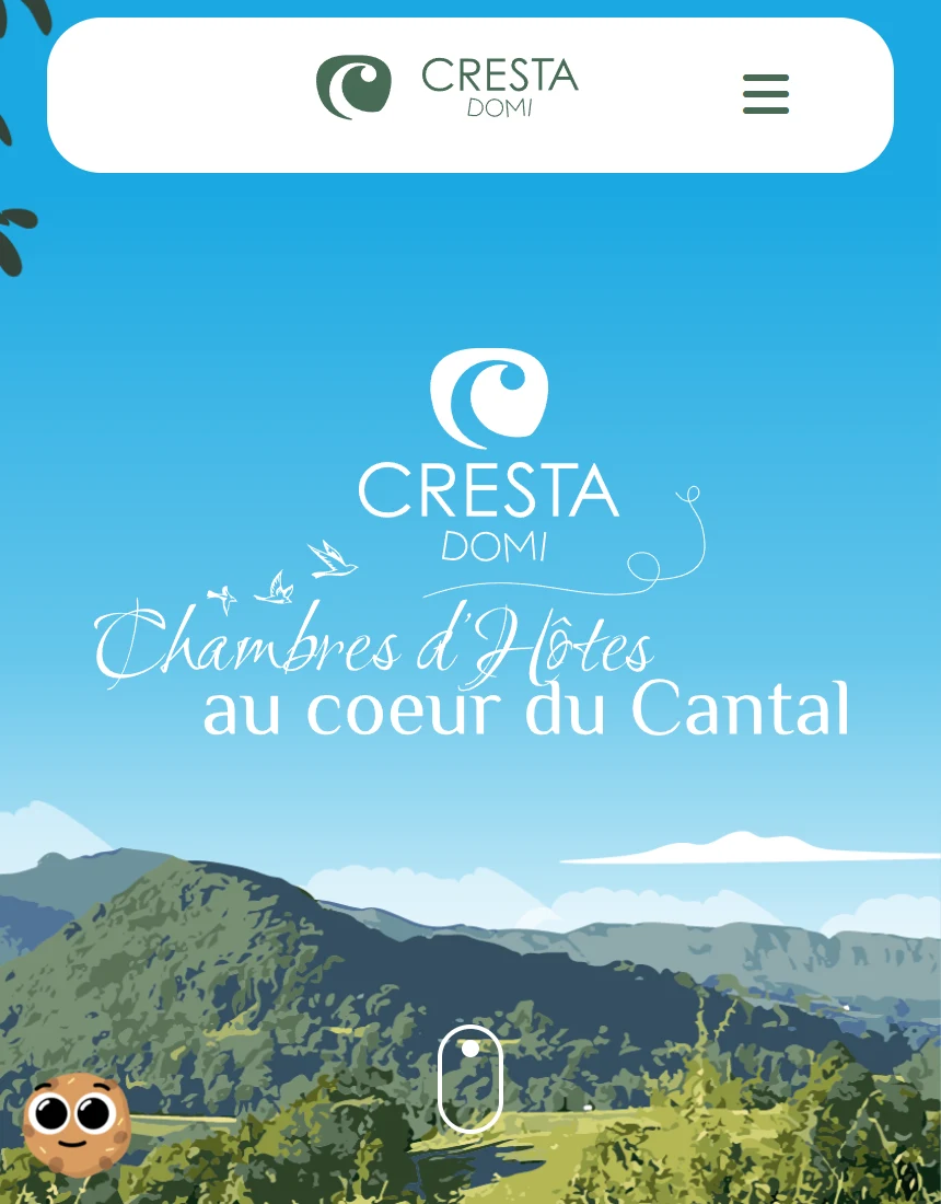 Accueil mobile de CRESTA DOMI et paysage illustré du Cantal