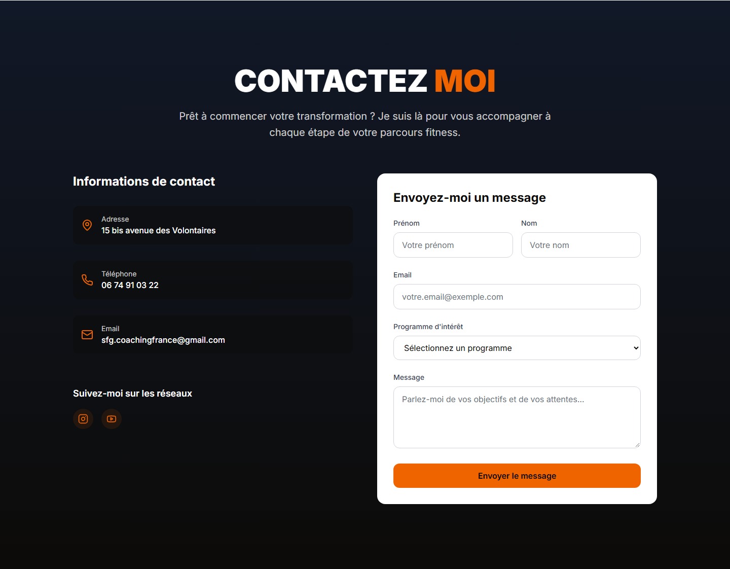 Coordonnées et formulaire de contact SFG Coaching