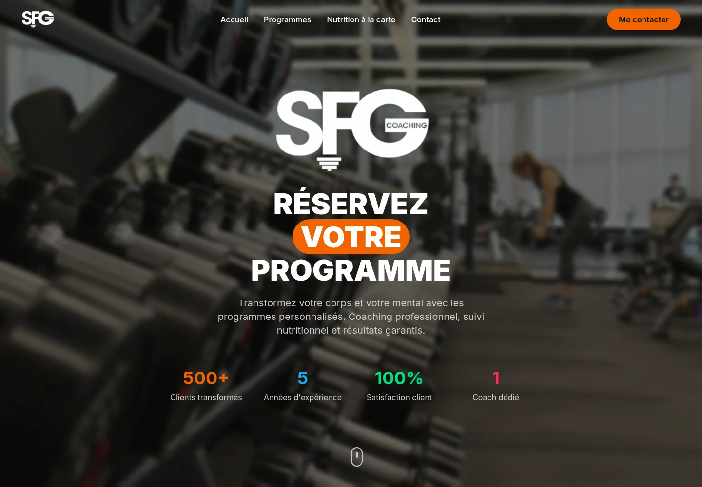 Accueil SFG Coaching avec logo et présentation du coaching sportif