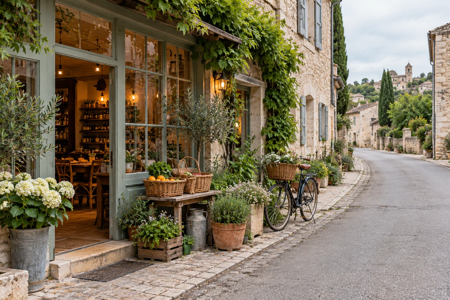 Une devanture de commerce dans une rue de village